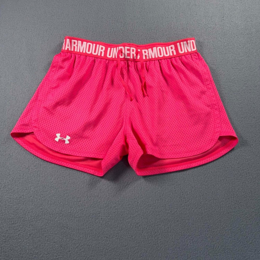 Under Armour Play Up Shorts Womens Pink Mesh Running Athletic Waist 27x2.5